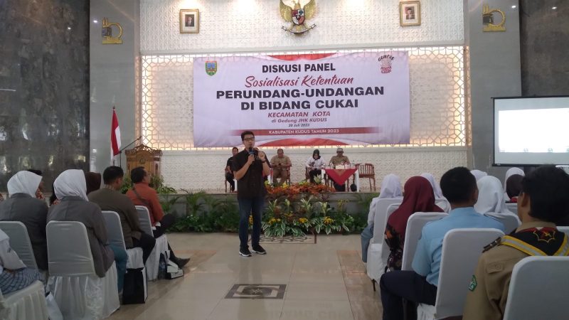 Sosialisasi dan pengumuman kriteria lomba kreasi poster gempur rokok ilegal 2023 di Gedung JHK. (Foto:J05)