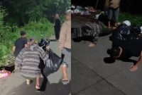 Warga pembuangsampahdi Balai Jagong disanksi jalan jongkok (Foto:Istimewa)