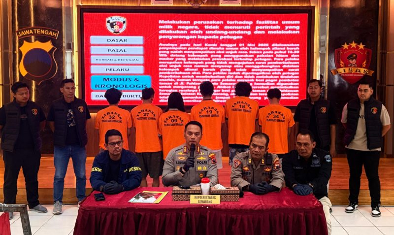 Enam tersangka perusakan dan melawan petugas saat May Day 2025 (Foto:Istimewa )