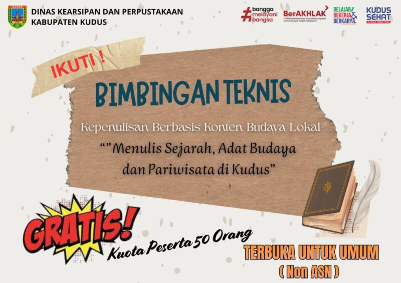 Dinas Arpusda Kudus membuka  pendaftaran untuk bimbingan teknis kepenulisan berbasis konten budaya lokal. (Foto: Istimewa) 