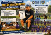 Taufan Hapsoro Putro resmi ditunjuk sebagai Plt Ketua PSSI Kabupaten Kudus oleh Asprov PSSI Jawa Tengah. Ia dipercaya menakhodai organisasi sementara guna menjaga stabilitas dan menyiapkan pemilihan ketua definitif. (Foto: JP)