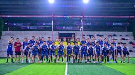 Sang Surya FC bersama Lazismu Kudus menggelar Charity Match – Kick for Humanity di Lapangan Bacin, Kudus, Sabtu (19/9/2026). Foto: JP