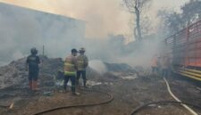 Petugas Damkar berusaha memadamkan titik api. Foto: ist