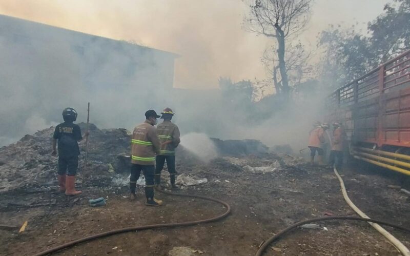 Petugas Damkar berusaha memadamkan titik api. Foto: ist
