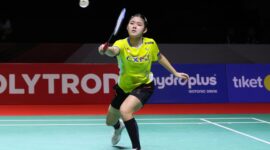 Pebulu tangkis tunggal putri Oei Louisa Jovanka Sandi Winarto memastikan langkahnya ke babak utama Polytron Kudus Indonesia Masters 2026 setelah melewati duel sengit kontra Sarah Daisy Theresia Chritina Rambitan pada babak kualifikasi perempat final (Qual QF), Selasa, 20/10/2026. (Foto: Istimewa) 